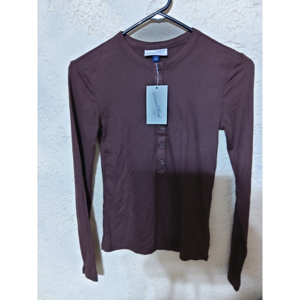 Universal Thread Womens Long Sleeve Henley Top Brown Size S NWT
